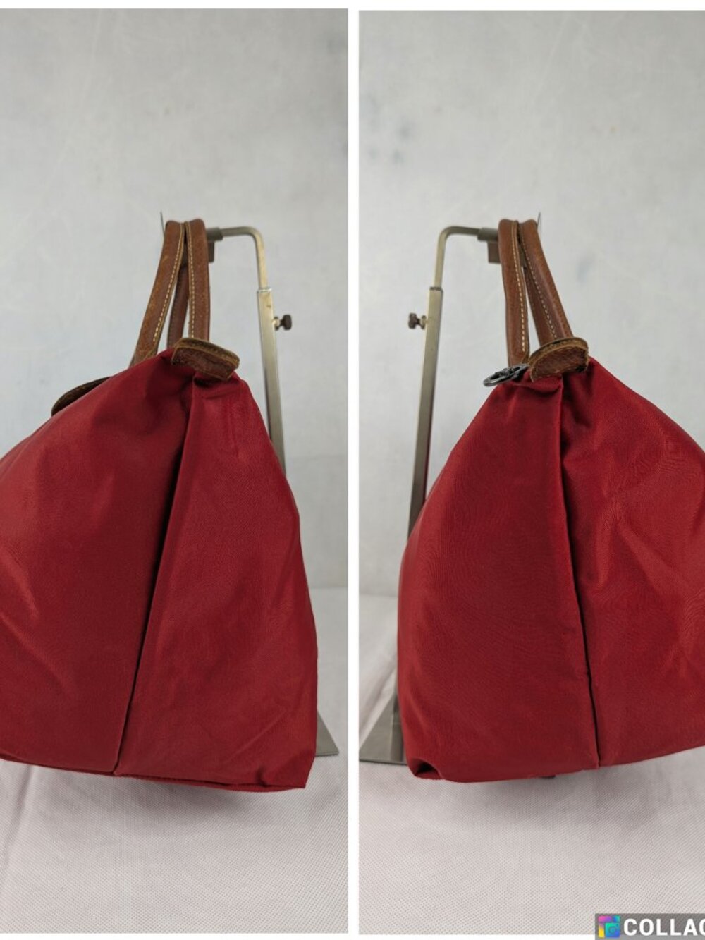 Pre-Owned Longchamp Le Pliage Authentic Nylon Leather Tote Bag Red Made in China - Picture 7 of 15